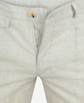 Chino Pico pleat cotton linen glencheck lichtgrijs