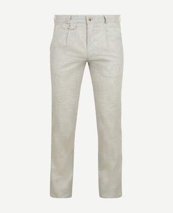 Chino Pico pleat cotton linen glencheck lichtgrijs