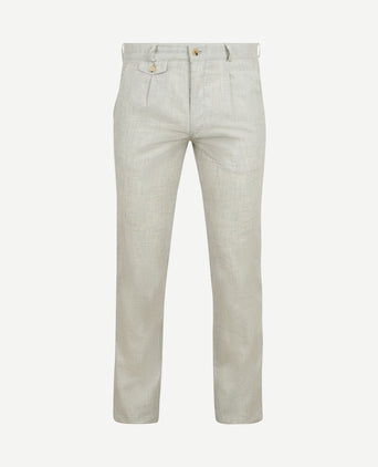 Chino Pico pleat cotton linen glencheck lichtgrijs