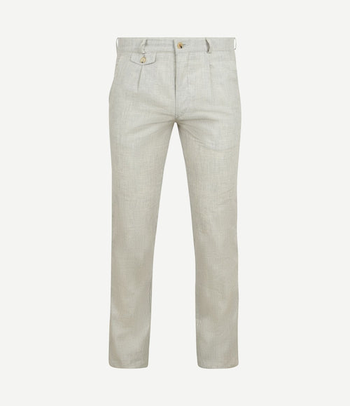 Chino Pico pleat cotton linen glencheck lichtgrijs