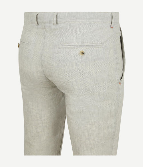 Chino Pico pleat cotton linen glencheck lichtgrijs