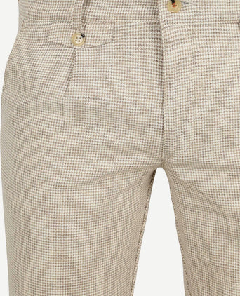 Chino Pico pleat cotton linen pepita beige