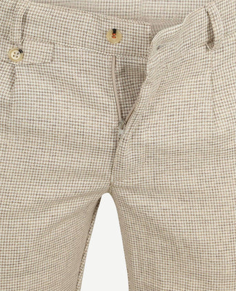 Chino Pico pleat cotton linen pepita beige