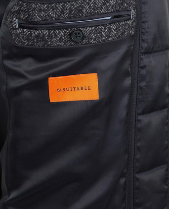 Coat wol herringbone donkerblauw