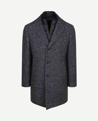 Coat wol herringbone donkerblauw