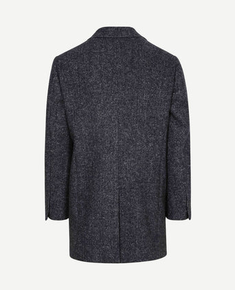 Coat wol herringbone donkerblauw