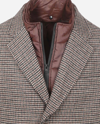 Suitable coat wol pepita beige camel | Slim-fit