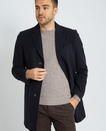 Coat wol twill donkerblauw