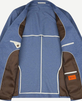 Suitable colbert face print jeans blauw