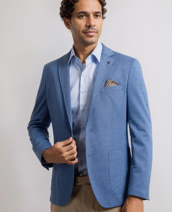 Suitable colbert face print jeans blauw