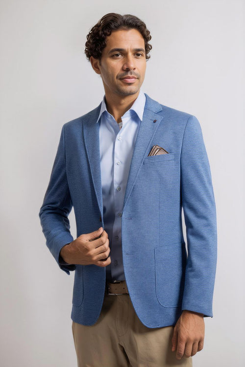 Suitable colbert face print jeans blauw