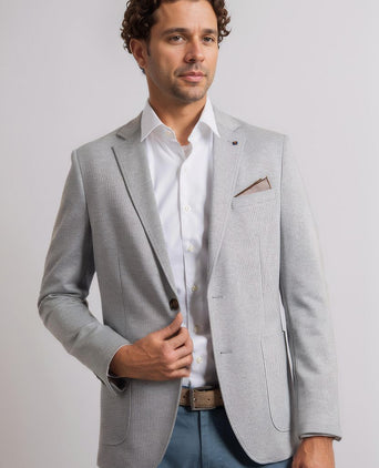 Suitable colbert face print mist grijs