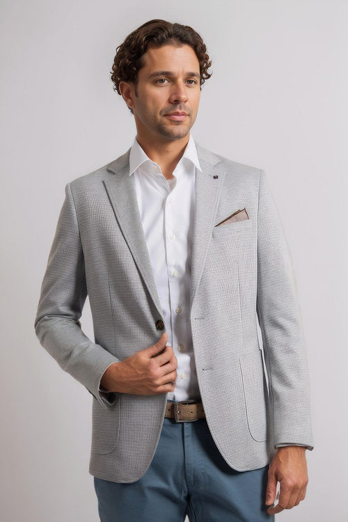 Suitable colbert face print mist grijs