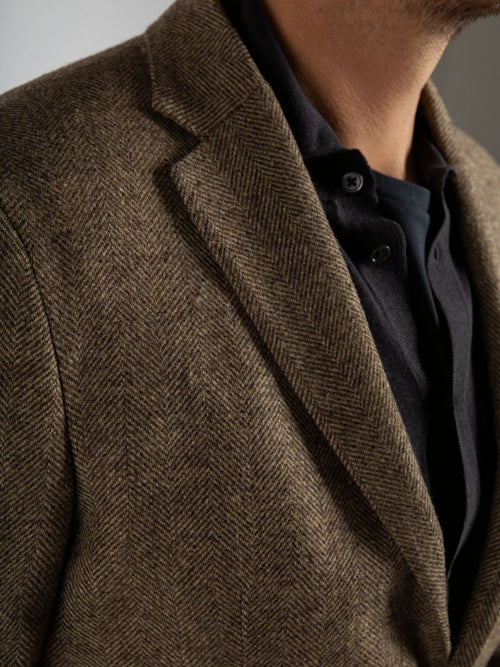 Suitable colbert herringbone merinowol lichtbruin