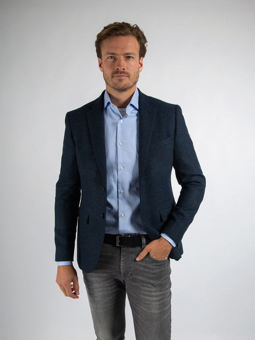 Suitable colbert herringbone merinowol donkerblauw