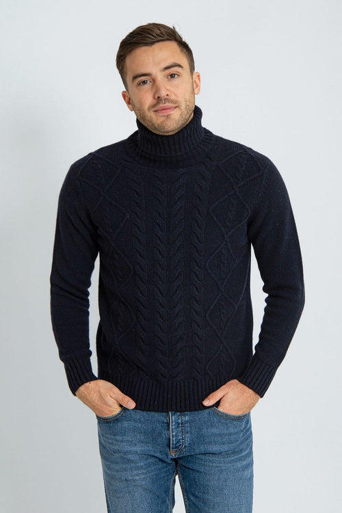 Suitable coltrui cable wol donkerblauw | Slim-fit