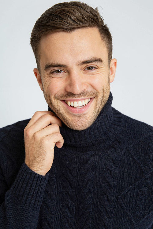 Suitable coltrui cable wol donkerblauw | Slim-fit