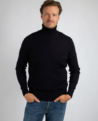 Suitable coltrui rib merino donkerblauw | Slim-fit