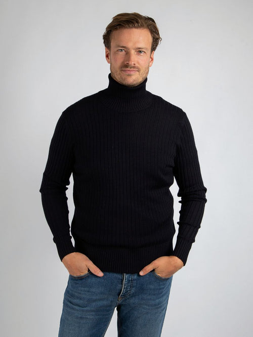 Suitable coltrui rib merino donkerblauw | Slim-fit