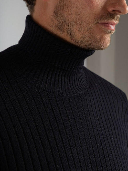 Suitable coltrui rib merino donkerblauw | Slim-fit