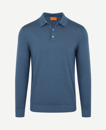 Compact cotton poloshirt denim blauw