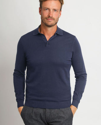 Suitable compact cotton poloshirt donkerblauw