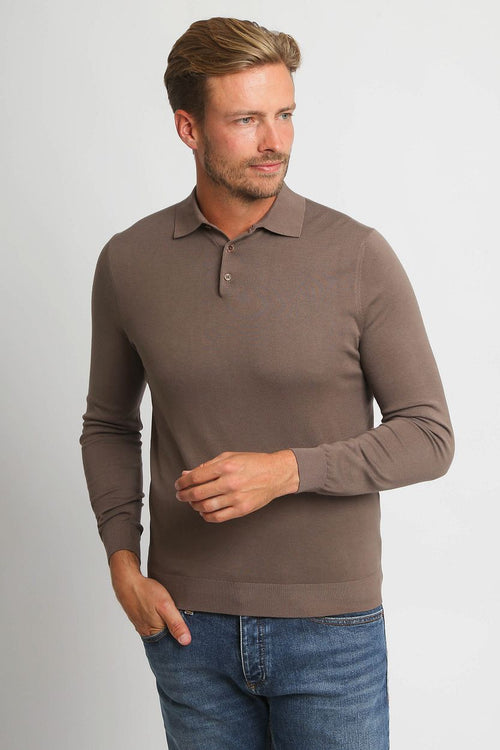 Suitable compact cotton poloshirt taupe