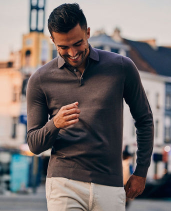 Suitable compact cotton poloshirt taupe