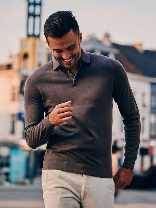 Suitable compact cotton poloshirt taupe