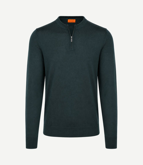 Crew zip merino donkergroen