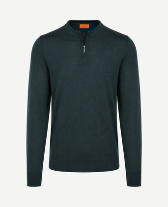 Crew zip merino donkergroen
