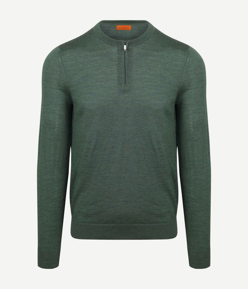 Suitable crew zip merino groen | Slim-fit