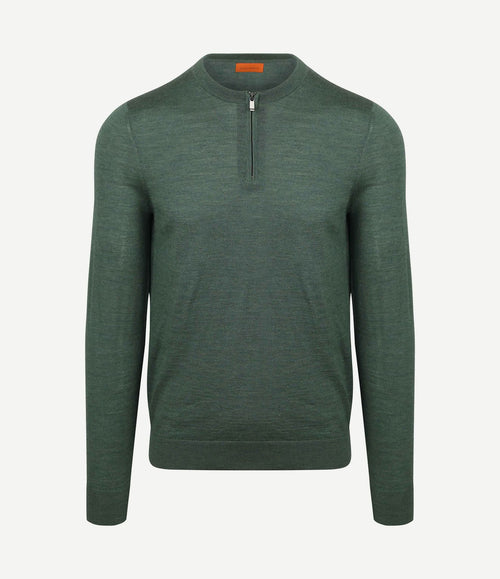 Crew zip merino groen