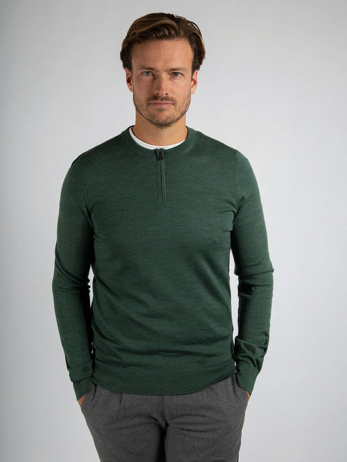 Suitable crew zip merino groen | Slim-fit