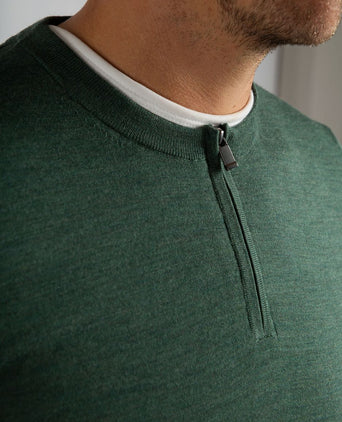 Suitable crew zip merino groen | Slim-fit