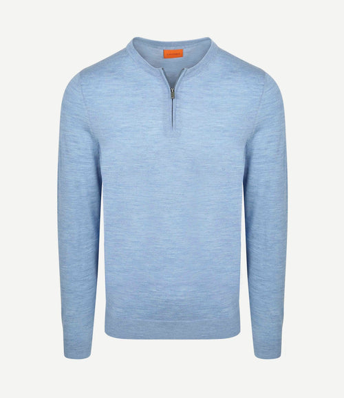 Crew zip merino lichtblauw