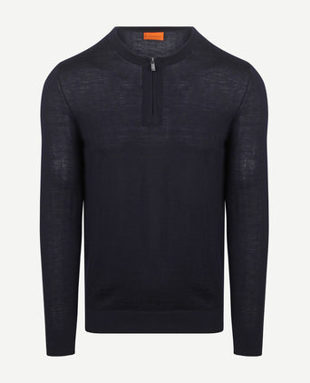 Suitable crew zip merino donkerblauw | Slim-fit