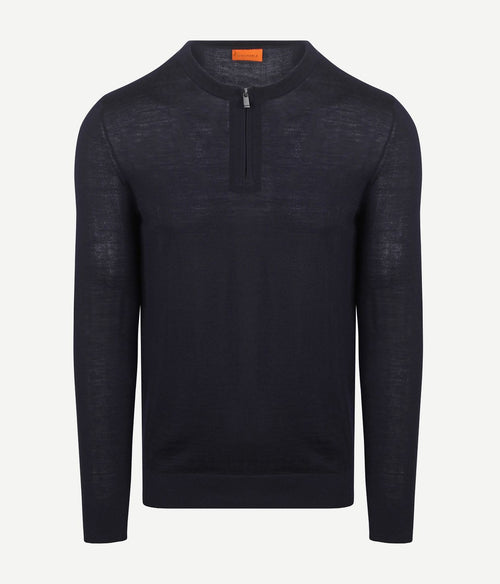 Suitable crew zip merino donkerblauw | Slim-fit