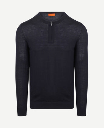 Crew zip merino donkerblauw
