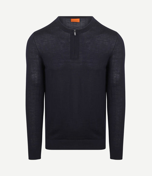 Crew zip merino donkerblauw