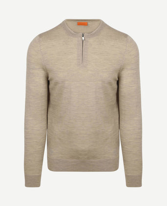 Suitable crew zip merino sand | Slim-fit