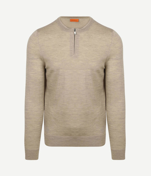 Suitable crew zip merino sand | Slim-fit