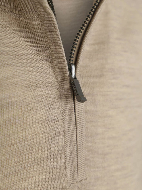 Suitable crew zip merino sand | Slim-fit