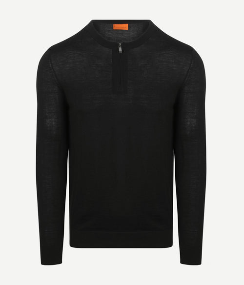Suitable crew zip merino zwart | Slim-fit