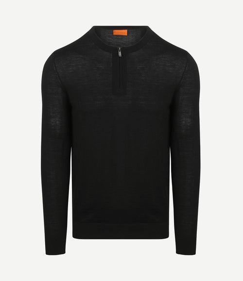 Crew zip merino zwart