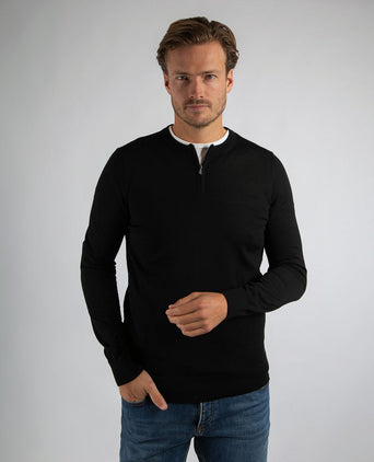 Suitable crew zip merino zwart | Slim-fit