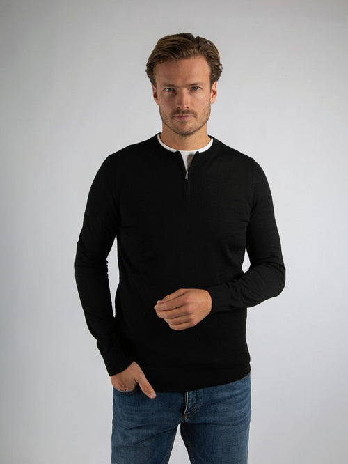 Suitable crew zip merino zwart | Slim-fit