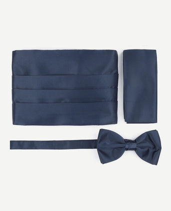 Cumberband strik pochet set donkerblauw