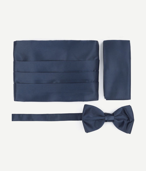 Cumberband strik pochet set donkerblauw