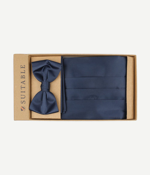 Cumberband strik pochet set donkerblauw